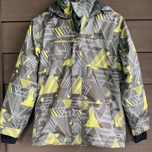 Orage Yellow and Gray Orage snowboard Jacket with Geometric Design, pre-worn.